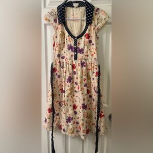 Anthropologie Cream Floral Midi Dress with Black Trim